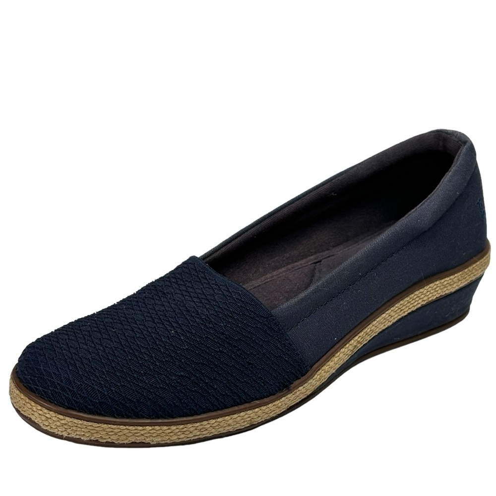 Grasshopper Navy Blue Canvas Comfort Slip On Shoes 1.5” Wedge Heel Size 7.5W